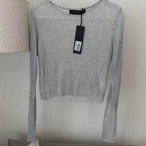 Lioness Silver Metallic Long Sleeve Knit Top